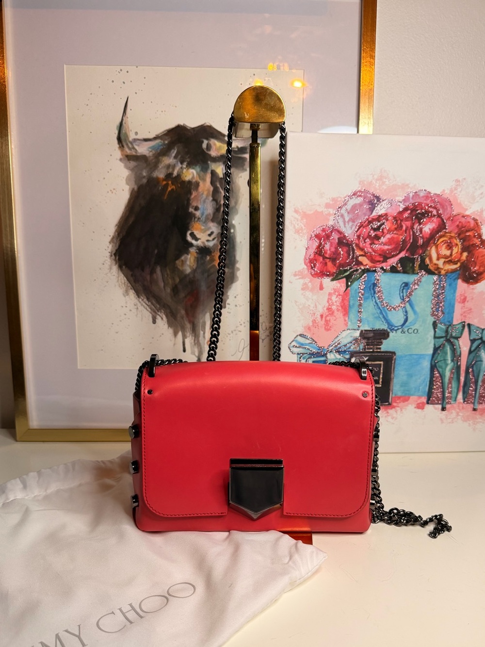 Authentic Jimmy Choo Hot Pink Leather Chain Strap Crossbody